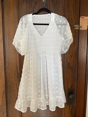 White Swiss Dot Ruffle Dress